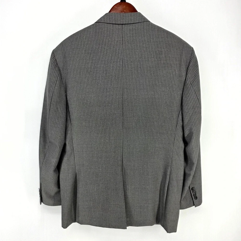 Tasso Elba Suit Mens 42R Gray Pinstripe 100% Wool 2 Piece Blazer Trousers Set